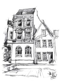 Eckhaus in Emden, Bleistift auf Papier, DIN A4, M. Altenhoff &copy;